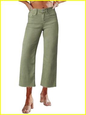 High Waisted Wide Leg Ripped Capri Jeans Stretch Denim Raw Hem 98% Cotton 2%
